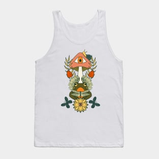 Retro Toadstool Psychedelic Frogs, Surreal Mushrooms, and Blooms Tank Top